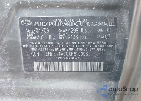 2010 Hyundai Sonata Gls z USA, uszkodzony, nr VIN 5NPET4AC0AH619098